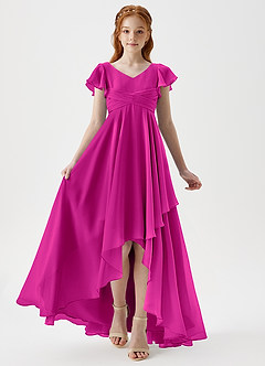 Azazie Caria Junior Robe Trapèze en Mousseline de soie Plissée Fuchsia image5