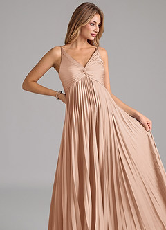 Azazie Raychelle Robes de demoiselle d'honneur Robe Trapèze en Satin extensible Plissée Rose Perle image7