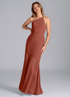 Azazie Tilla Bridesmaid Dresses Auburn Mermaid One Shoulder Chiffon Dress image6