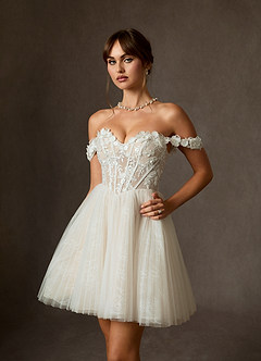 Azazie Sorel Robes de mariée Robe Princesse en Dentelle Épaule décolletée Diamant Blanc Champagne image6