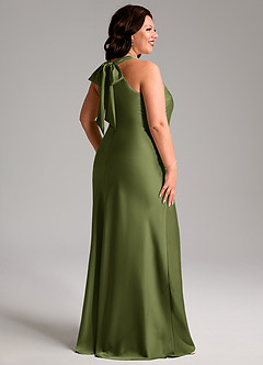 Azazie Doretta Bridesmaid Dresses Olive Mermaid Pleated Stretch Satin Dress image7