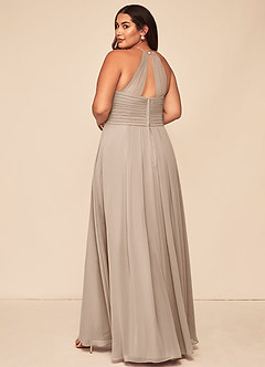 Azazie Ginger Bridesmaid Dresses Taupe A-Line Halter Pleated Chiffon Dress image11