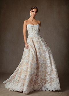 Azazie Layla Robes de mariée Robe Princesse en Dentelle Sans bretelles Diamant Blanc Champagne image1