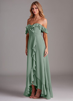 Azazie Lyra Bridesmaid Dresses Silver Sage A-Line Chiffon Convertible Dress image5