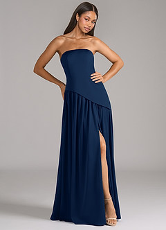 Azazie Adeline Bridesmaid Dresses Dark Navy A-Line Strapless Stretch Satin Convertible Dress image4