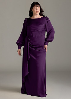 Azazie Raye Bridesmaid Dresses Grape Mermaid Long Sleeve Stretch Satin Dress image7