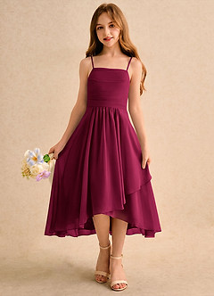 Azazie Twilight Dance Girls Formal Flower Girl Dresses Burgundy A-Line Pleated Chiffon Dress image3