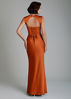 Azazie Lumia Bridesmaid Dresses Burnt Orange Sheath Corset Stretch Satin Dress image2