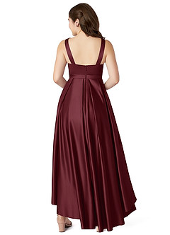 Azazie Inaya Junior Cabernet A-Line with Belt Stretch Satin Dress image2