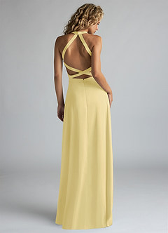 Azazie Clarice Bridesmaid Dresses Lemon Sorbet A-Line High Neck Stretch Satin Dress image3