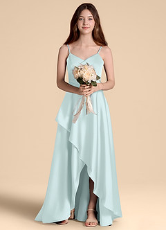 Azazie Prisha Junior A-Linie Plissee Stretch-Satin Kleid Seegrün image6