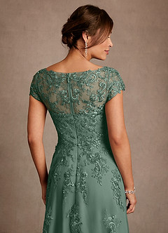 Azazie Jalinda vestidos de madre de la novia Vestido de Eucalipto de Gasa de Corte en A con Encaje image6