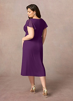 Azazie Vera Mother of the Bride Dresses Grape A-Line V-Neck Pleated Mesh Dress image8