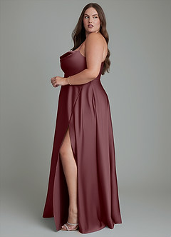 Azazie Elle Bridesmaid Dresses Sangria A-Line Pleated Stretch Satin Dress image13