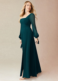 Azazie Leonia Bridesmaid Dresses Pine A-Line Long Sleeve Chiffon Dress image4