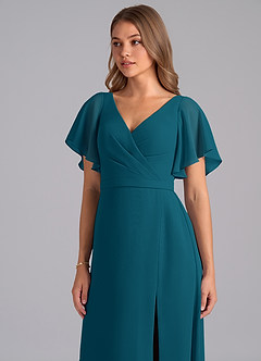 Azazie Ambrosia Robes de demoiselle d'honneur Robe Trapèze en Mousseline de soie Plissée Bleu Encre image7