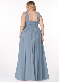Azazie Zapheira Abiti da Damigella Abito A-Line in Chiffon Increspato Blu Polveroso image8