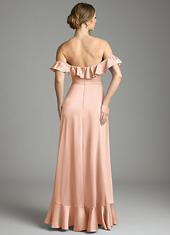 Azazie Lyra Bridesmaid Dresses Rose Gold A-Line Off the Shoulder Stretch Satin Convertible Dress image10