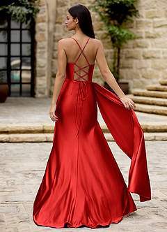 Drape Red Satin Prom Dress image2