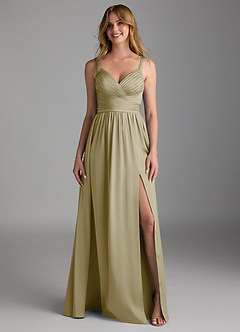 Azazie Chanel Bridesmaid Dresses Moss Green A-Line Pleated Stretch Satin Dress image5