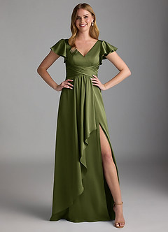 Azazie Omari Bridesmaid Dresses Olive A-Line Stretch Satin Dress image6