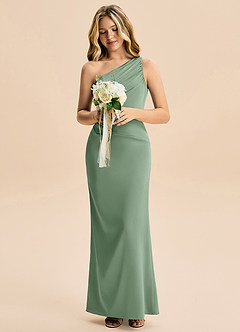 Azazie Akilah Junior Etui Plissee Stretch-Satin Kleid Matcha image4