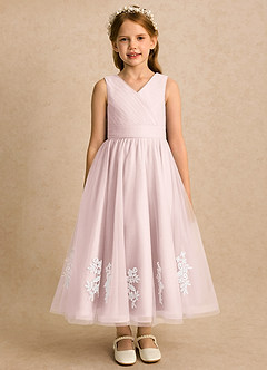 Azazie Rylie Flower Girl Dresses Blushing Pink A-Line Lace Tulle Dress image3