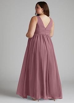 Azazie Yetta Maternity Bridesmaid Dresses A-Line V-Neck Gathered Chiffon Floor-Length Dress image11