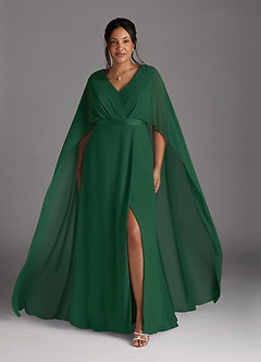 Azazie Isa Mère de la mariée Robes Robe Trapèze en Mousseline de soie Col V plissé Vert Foncé image7