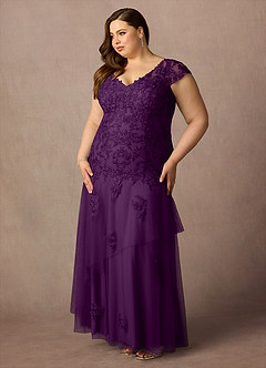 Azazie Romy Mother of the Bride Dresses Grape Mermaid V-Neck Sequins Tulle Dress image9