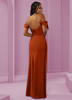 Barbie ♥ Azazie Bridesmaid Dresses Paprika Sheath Off the Shoulder Stretch Satin Convertible Dress image7