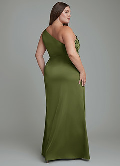 Azazie Akilah Brautjungfernkleider Meerjungfrau-Linie One-Shoulder Stretch-Satin Kleid Olivgrün image9