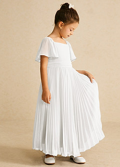 Azazie Bun Bun Robe Demoiselle D'honneur Fillette Robe Trapèze en Mousseline de soie Plissée Blanc De Diamant image10