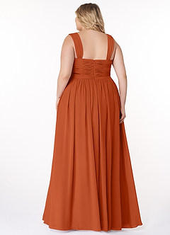 Azazie Zapheira Brautjungfernkleider A-Linie Gestreift Chiffon Kleid Gebranntes Orange image8