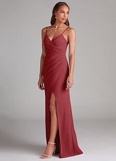 Azazie Maci Bridesmaid Dresses Pomegranate Sheath Pleated Chiffon Dress image3