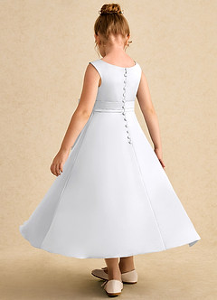 Azazie Eve Flower Girl Dresses White A-Line Pleated Matte Satin Dress image5