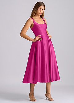 Azazie Amalie Bridesmaid Dresses Fuchsia A-Line Pleated Stretch Satin Dress image4