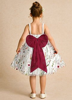 Azazie Peppa Blumenmädchenkleider A-Linie Herzausschnitt Tüll Kleid Elfenbein Burgund image2