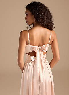 Azazie Zeya Bridesmaid Dresses Rose Gold A-Line Pleated Metallic Satin Dress image4