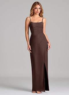 Azazie Calandra Bridesmaid Dresses Ganache Sheath Pleated Chiffon Dress image9