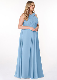 Azazie Kaleigh Bridesmaid Dresses Powder Blue A-Line Pleated Chiffon Dress image10