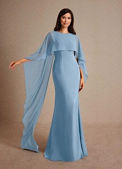 Azazie Milfred Mother of the Bride Dresses Powder Blue Sheath Boatneck Stretch Satin Dress image4