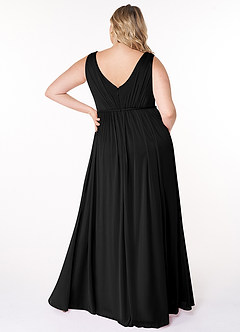 Azazie Tanicia Vestidos de damas de honor Vestido de Negro de Malla de Corte en A con Cuello de pico plisado image6
