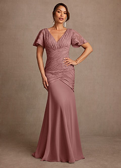 Azazie Jolene Mother of the Bride Dresses Dusty Rose Mermaid Pleated Floral Burnout Dress image1
