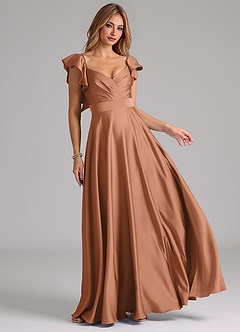 Azazie Leilani Brautjungfernkleider A-Linie Gestreift Stretch-Satin Kleid Bronzer image1