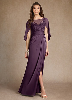 Azazie Hera Mother of the Bride Dresses Plum A-Line Lace Stretch Satin Dress image4