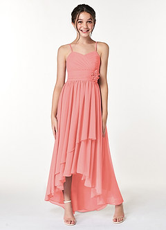 Azazie Catalina Junior Coral A-Line Ruched Chiffon Dress image4