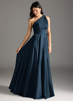 Azazie Charlize Jurken voor bruidsmeisjes Jurk van Stretch Satijn met A-lijn One-shoulder Donkere Marine image2