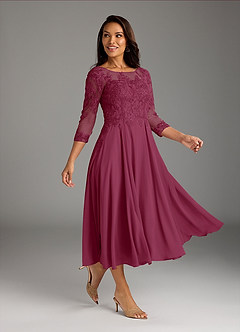 Azazie Marge Mother of the Bride Dresses Mulberry A-Line Scoop Lace Chiffon Dress image1