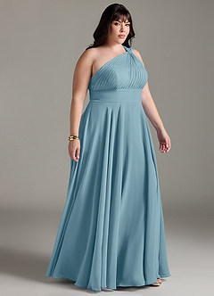 Azazie Charlize Bridesmaid Dresses Moody Blue A-Line One Shoulder Chiffon Dress image10